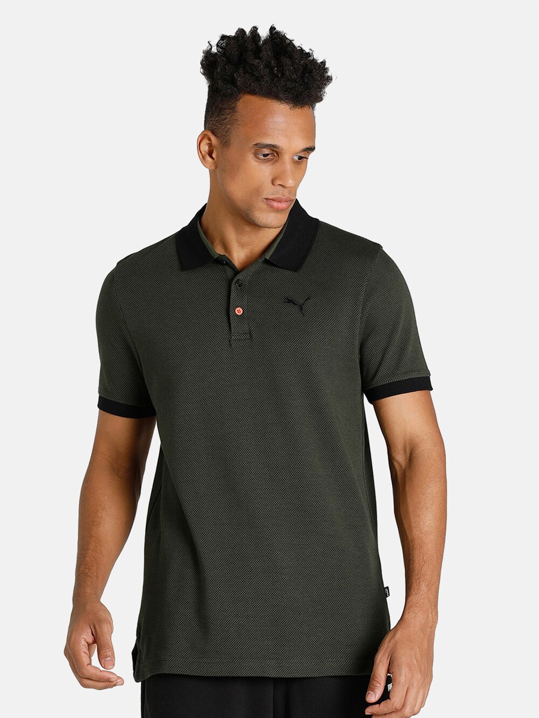

Puma Men Green & Black Polo Collar T-shirt