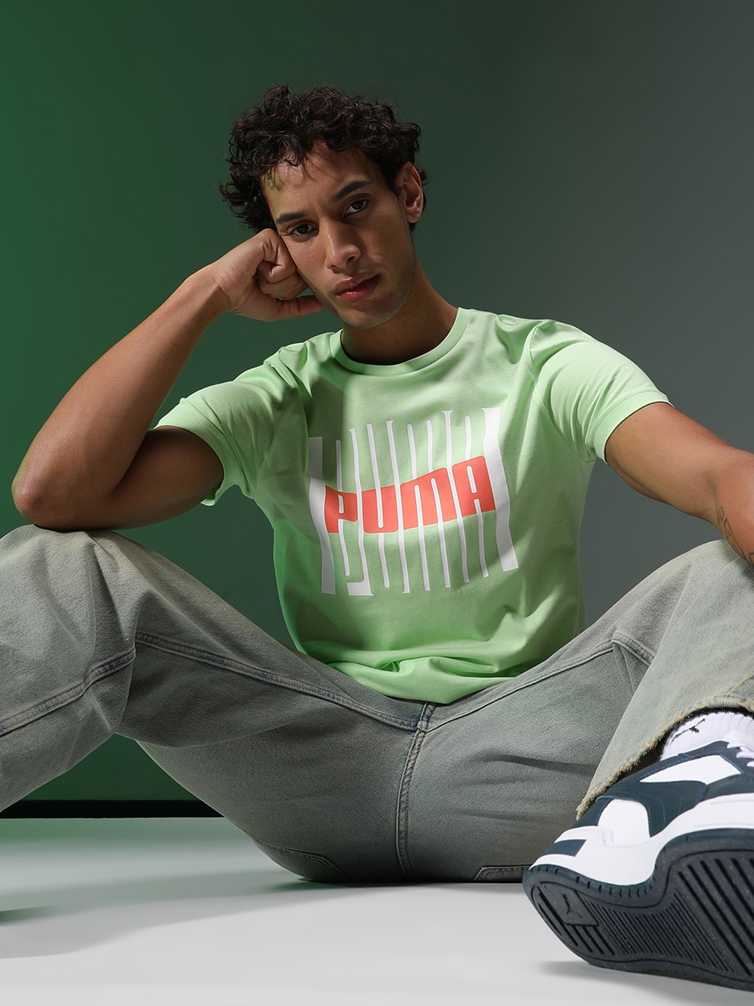 

Puma Typography Printed Slim Fit Cotton T-shirt, Green