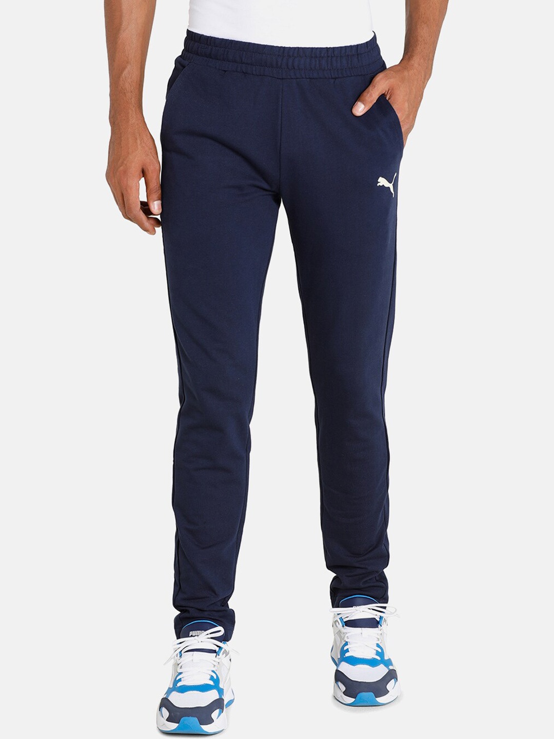

Puma Men Navy Blue Slim Fit Solid Track Pants with Brand Logo Detailing at Back
