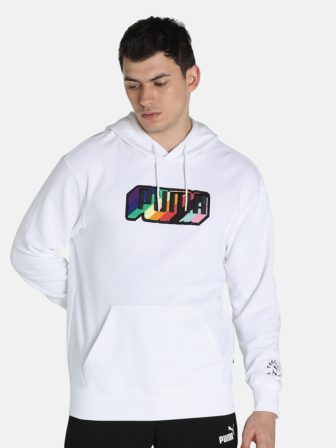 

Puma Men White Printed Hooded Cotton Pullover Sweatshirt