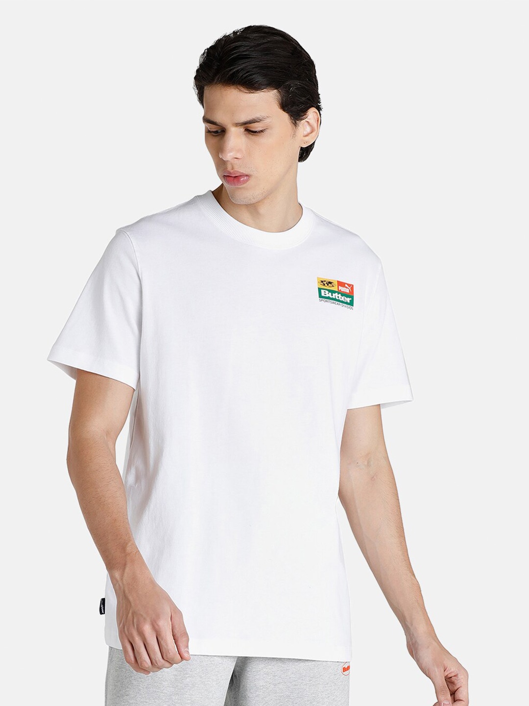 

PUMA x BUTTER GOODS Unisex White Printed Graphic Relaxed Fit T-shirt