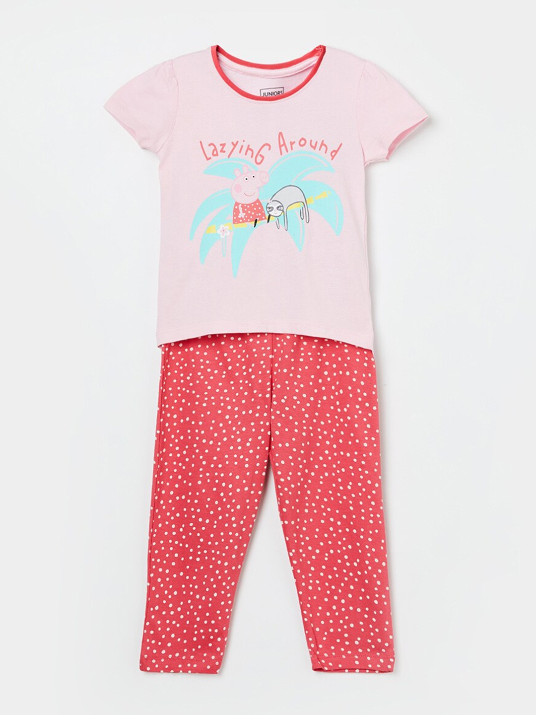 

Juniors by Lifestyle Girls Peppa Pig Printed Cotton Night suit, Pink