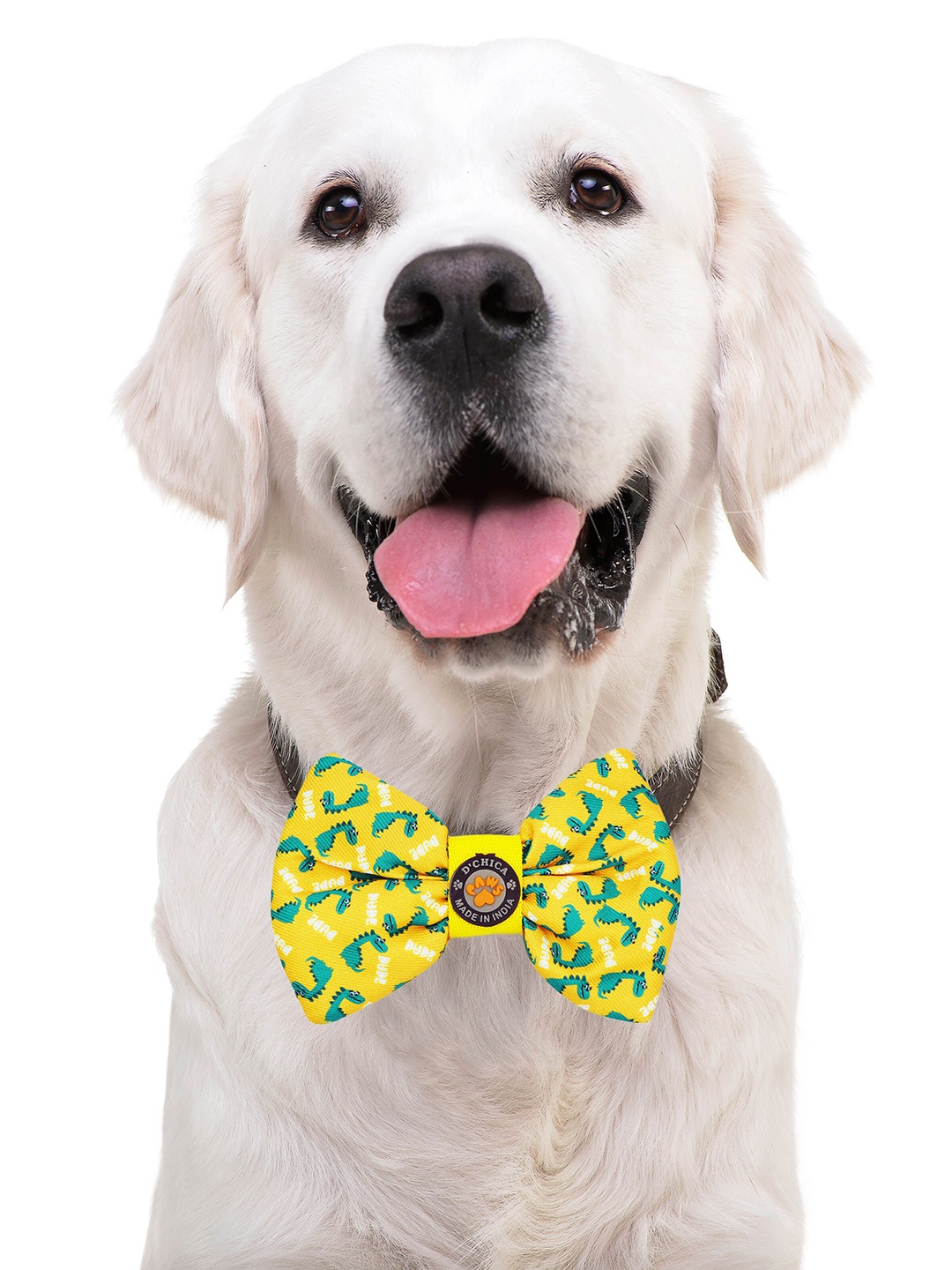 

D'chica Paws Dog Yellow & Green Printed Collar Bow