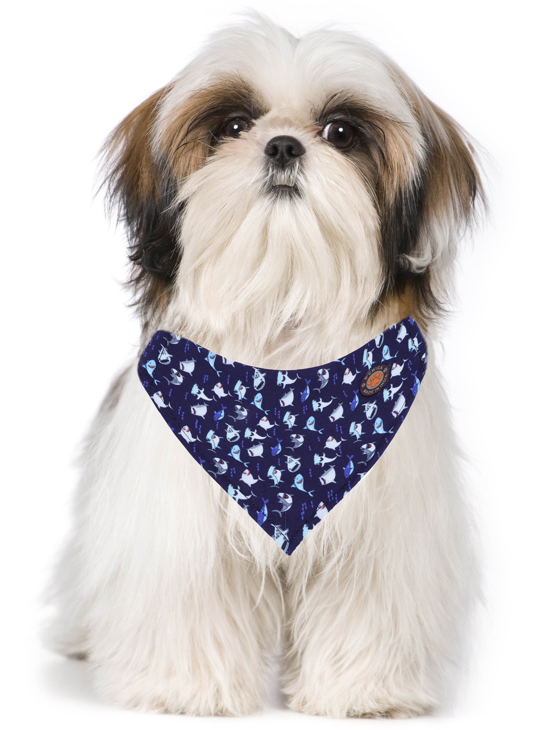 

D'chica Blue & White Graphics Printed Detachable Dog Bandana