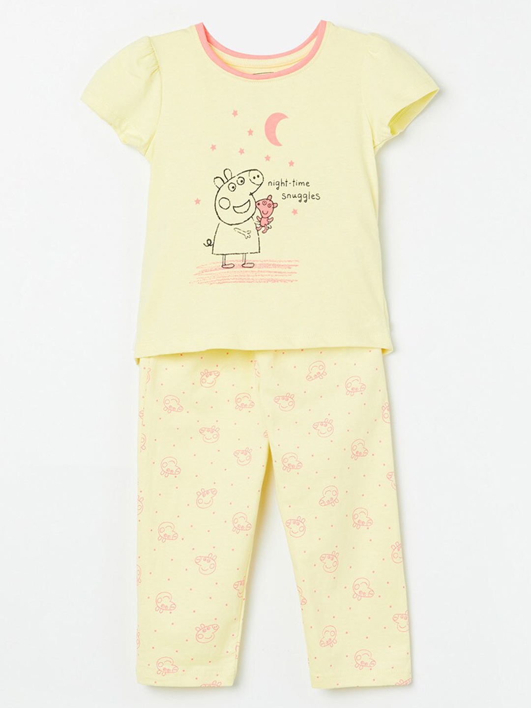 

Juniors by Lifestyle Girls Yellow Peppa Pig Printed Pure Cotton Night suit