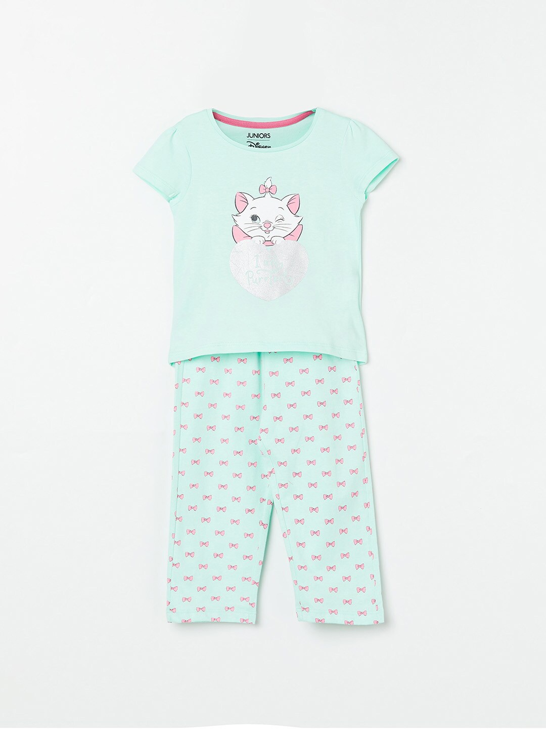 

Juniors by Lifestyle Girls Mint Green & Pink Disney Printed Pure Cotton Night Suit