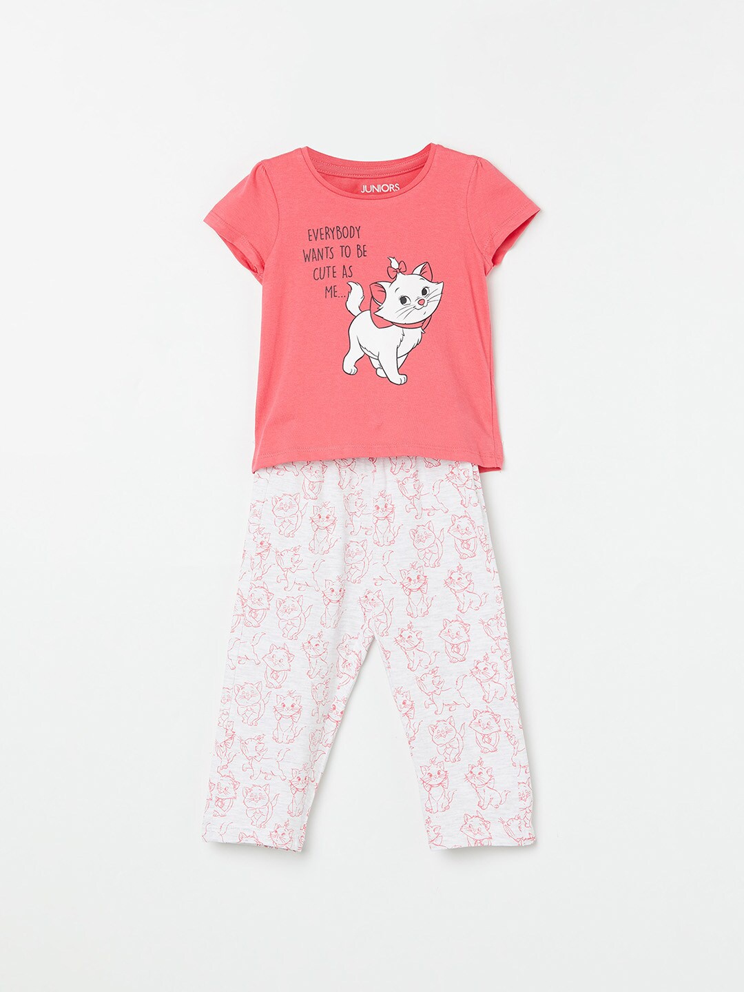 

Juniors by Lifestyle Girls Marie Printed Pure Cotton Pyjama Set, Coral