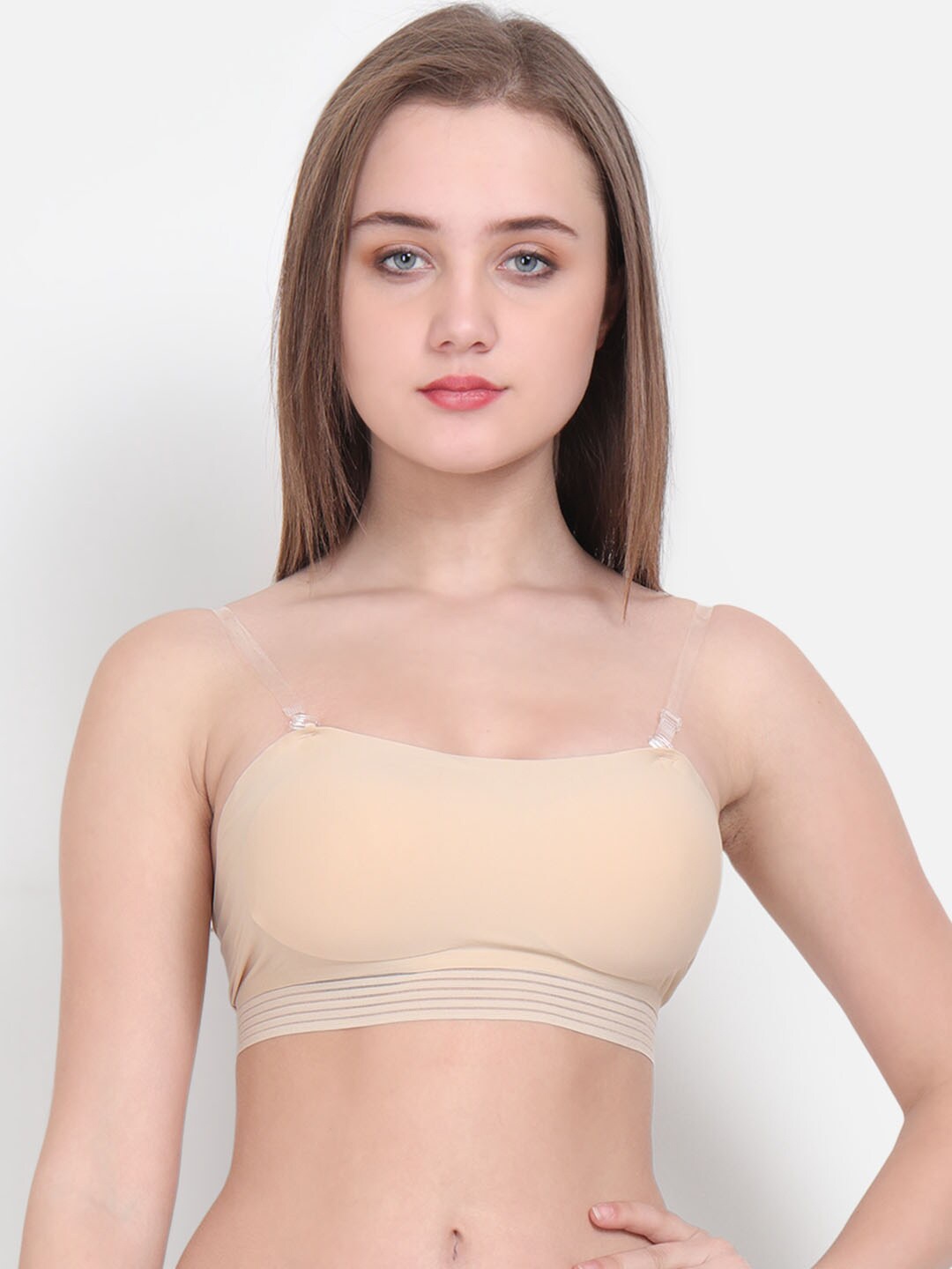 

Lebami Beige Solid Removable Padding Bandeau Bra