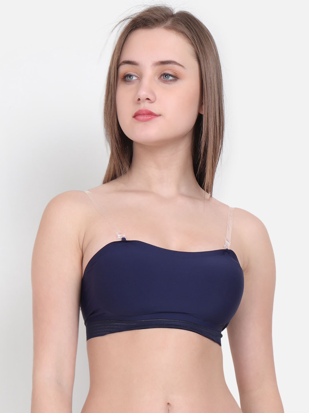 

Lebami Navy Blue Solid Removable Padding Bandeau Cotton Bra