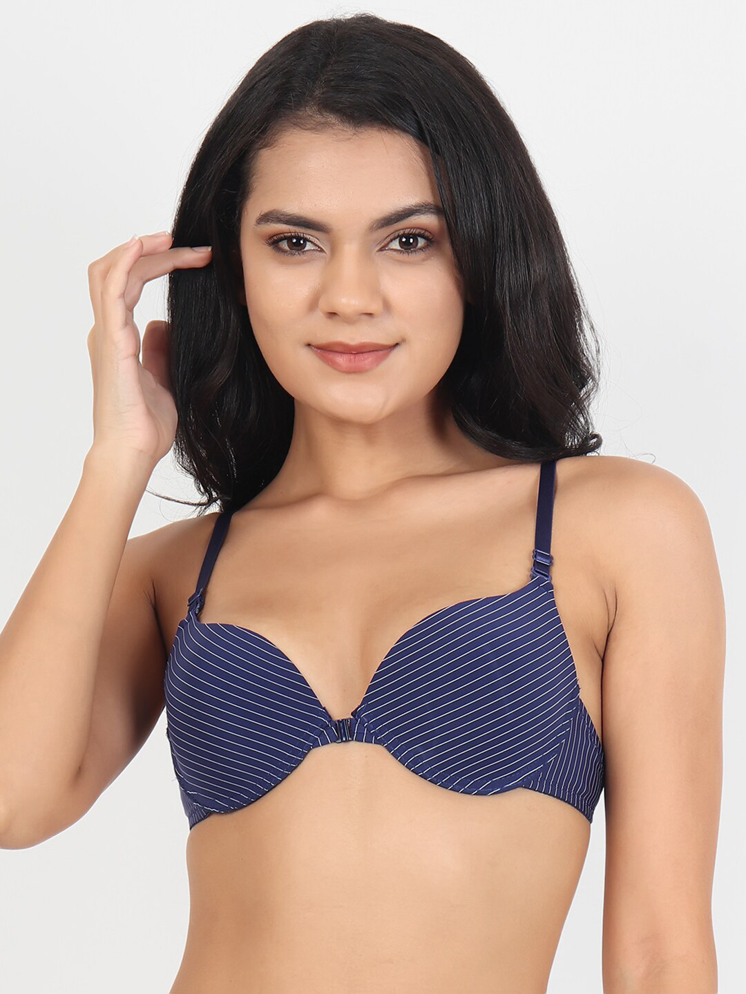 

Lebami Navy Blue & White Striped Underwired Lightly Padded Super Support Rapid-Dry Bra Front Open Stripe_Navy_30B