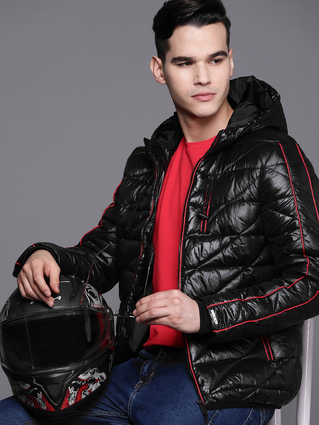 

Ducati x Scrambler Men Solid Hooded Padded Jacket, Black