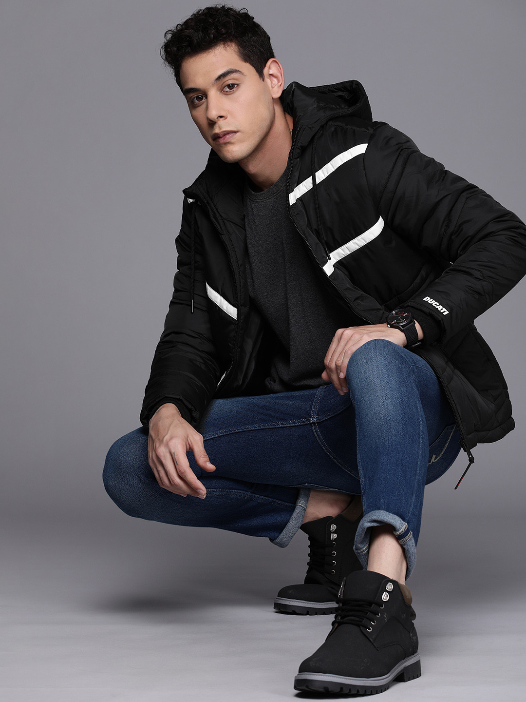 

Ducati Men Black Solid Puffer Jacket