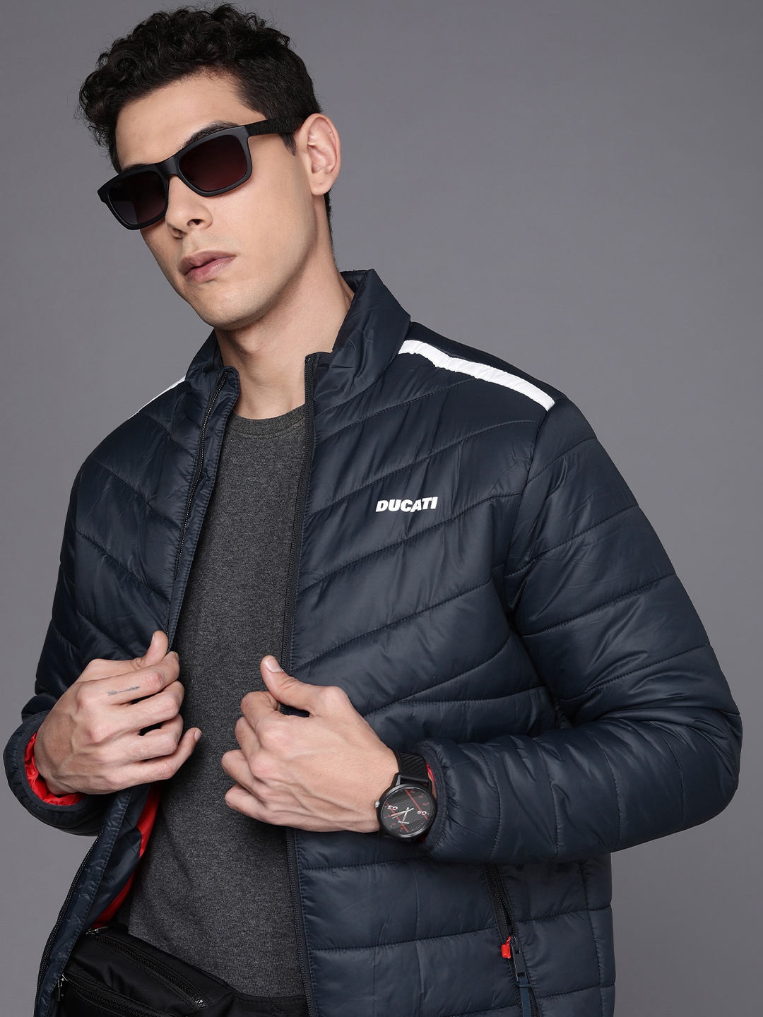 

Ducati Men Navy Blue Solid Puffer Jacket
