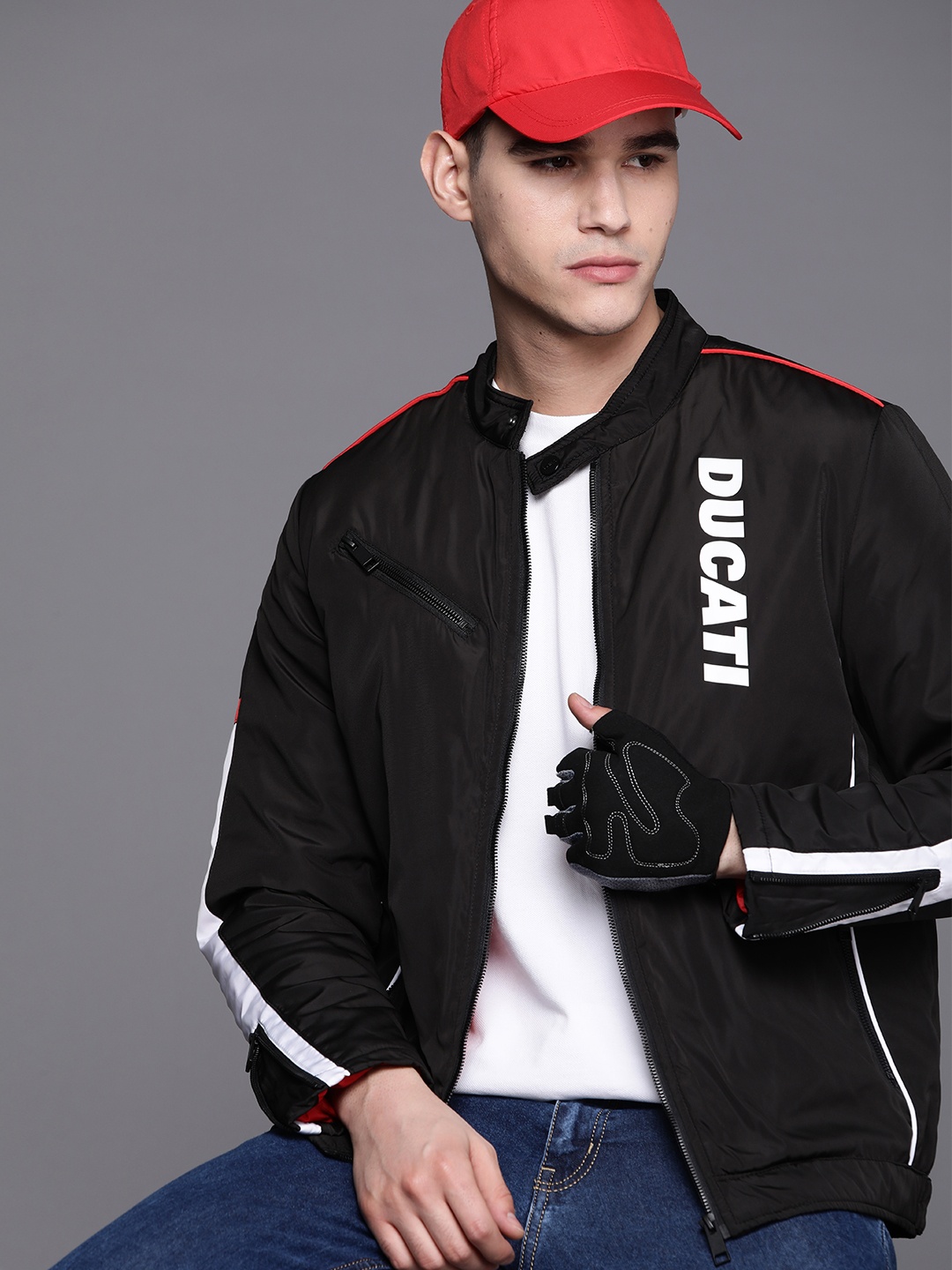 

Ducati Brand Logo Printed Padded Jacket, Black