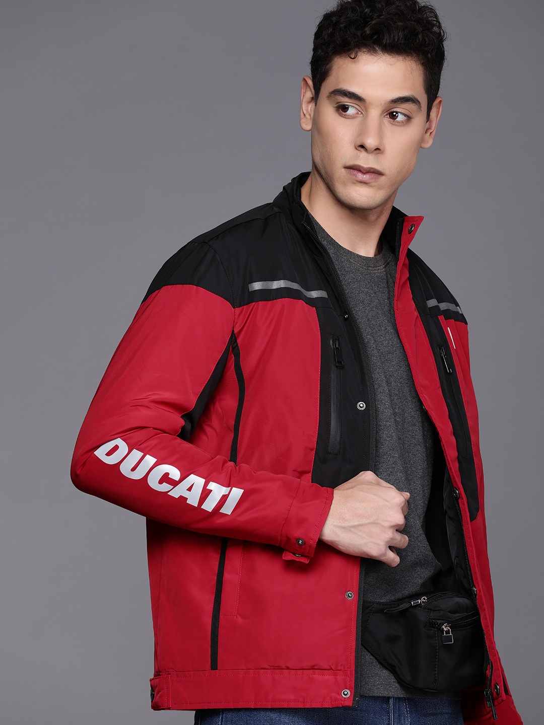 

Ducati Men Red & Black Colourblocked Padded Jacket