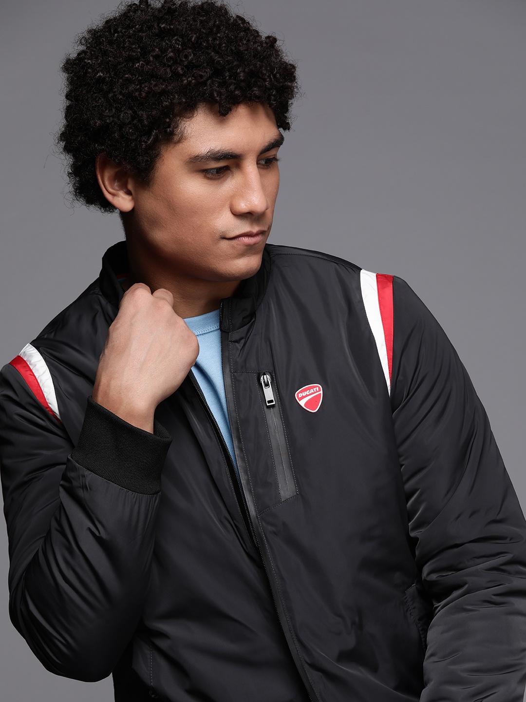 

Ducati Men Charcoal Grey Solid Padded Jacket