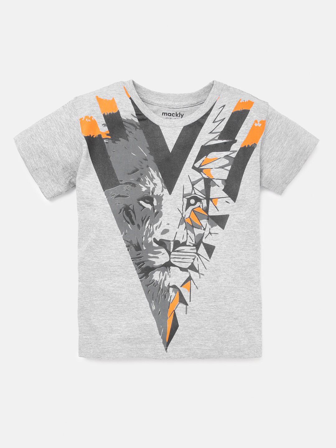 

mackly Boys Grey Printed Cotton T-shirt
