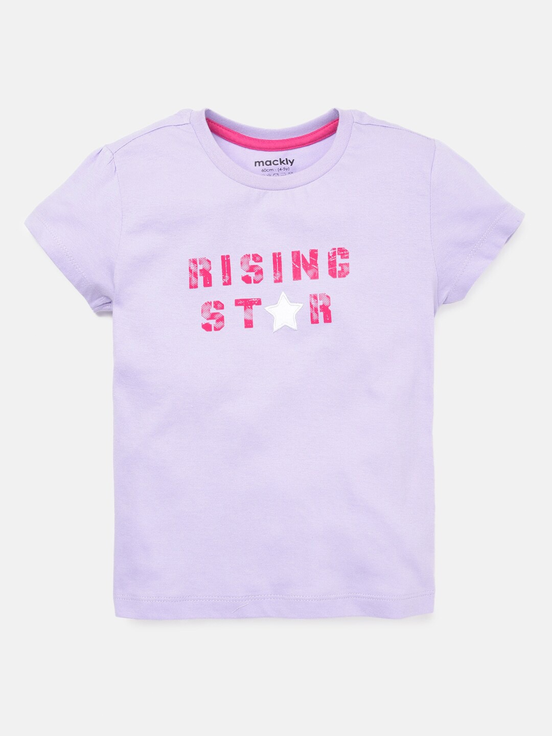 

mackly Girls Lavender Typography Printed Cotton T-shirt