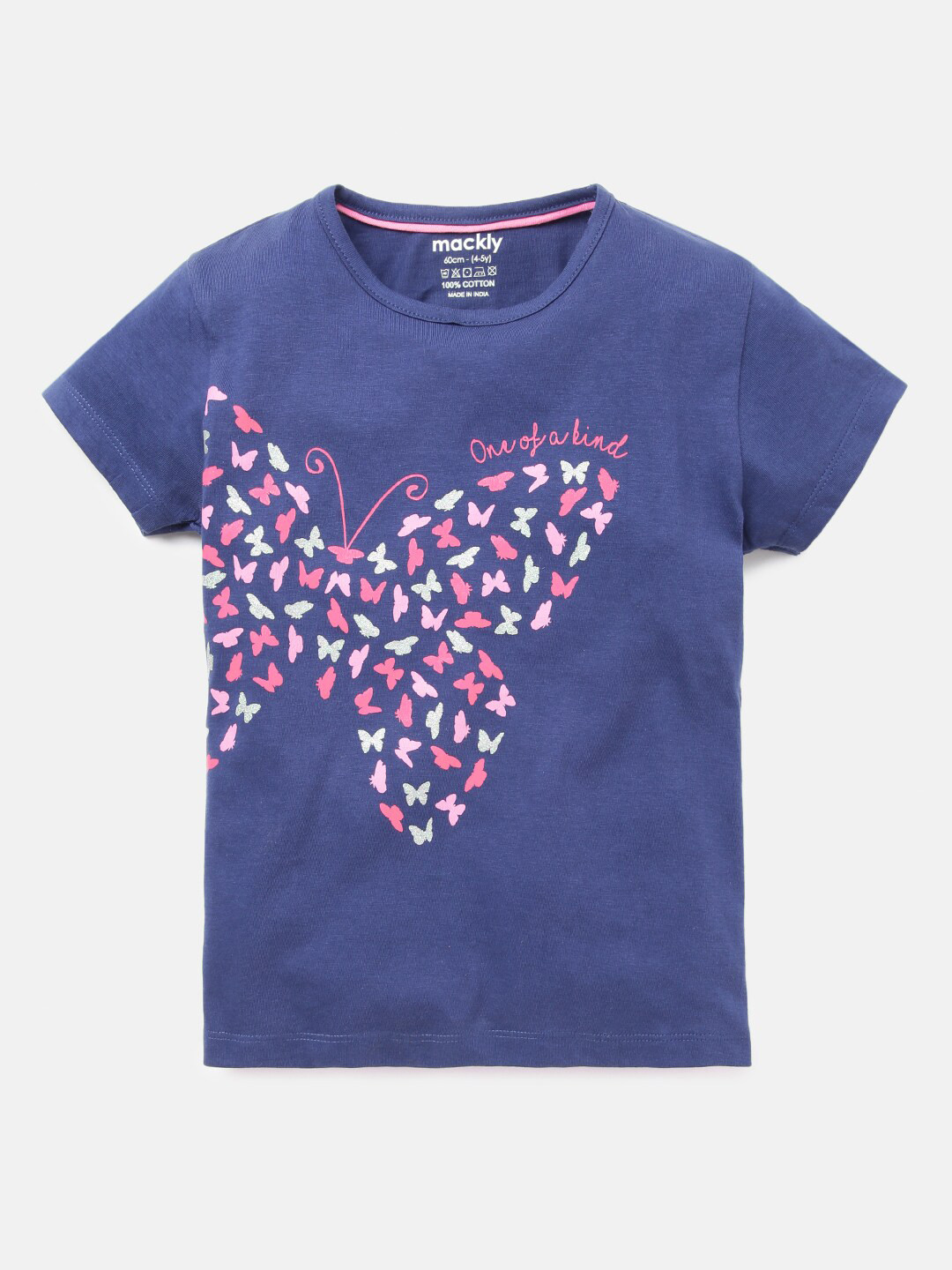 

mackly Girls Navy Blue Printed Cotton T-shirt