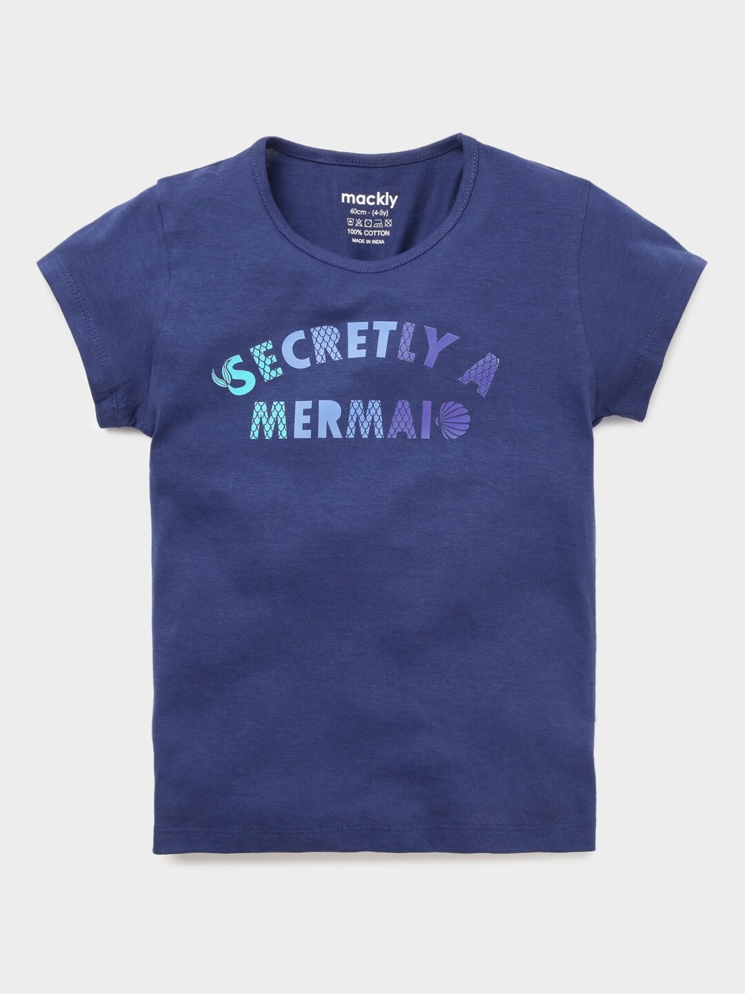 

mackly Girls Navy Blue Typography Printed Cotton T-shirt
