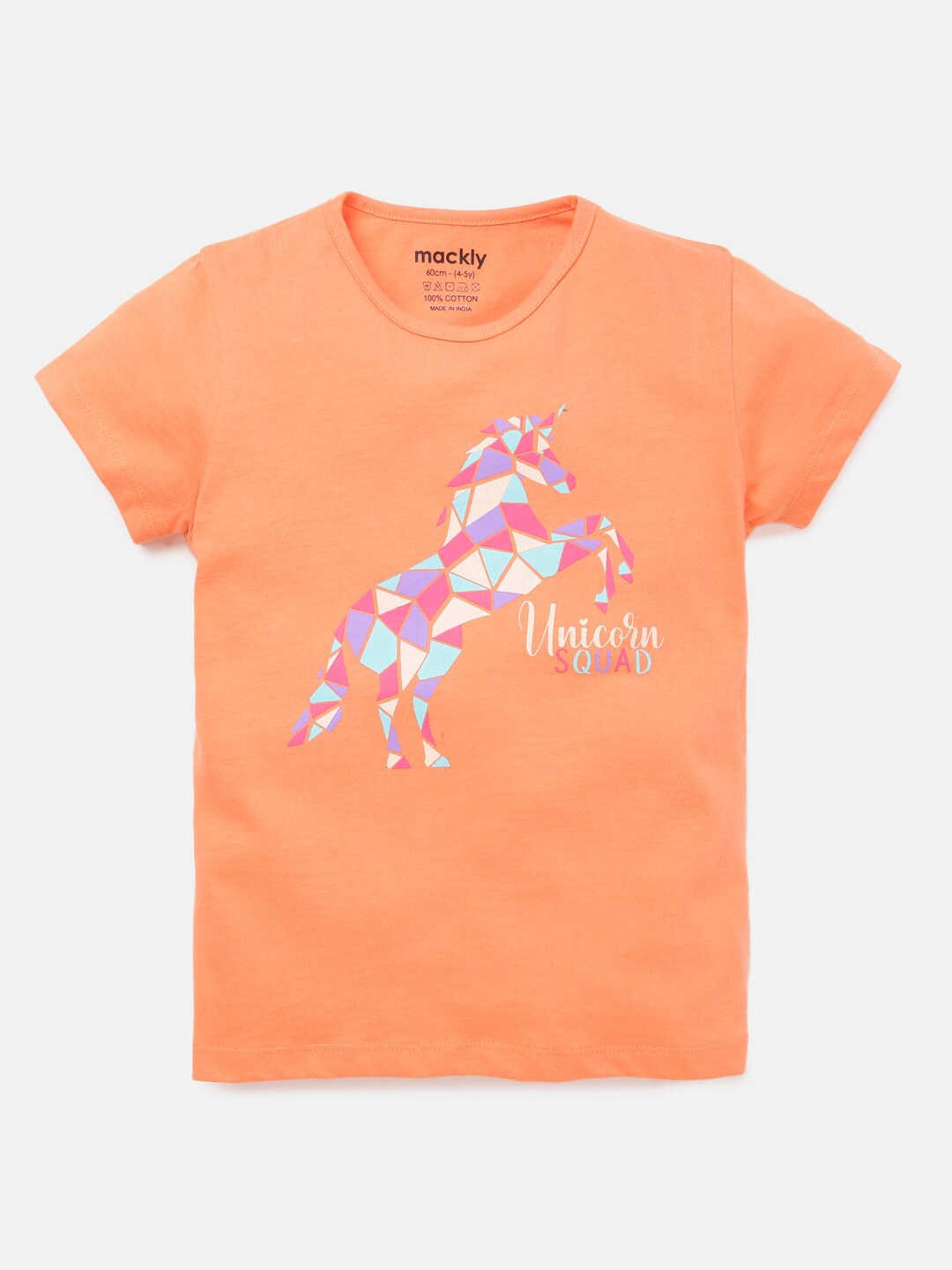 

mackly Girls Peach-Coloured Printed Cotton T-shirt