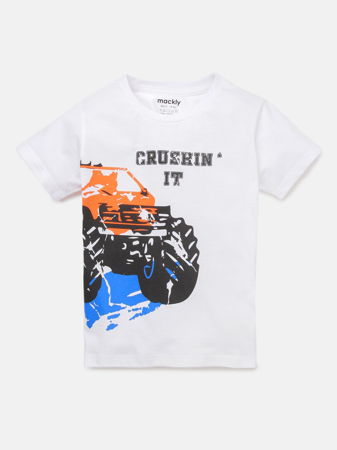 

mackly Boys White Printed T-shirt