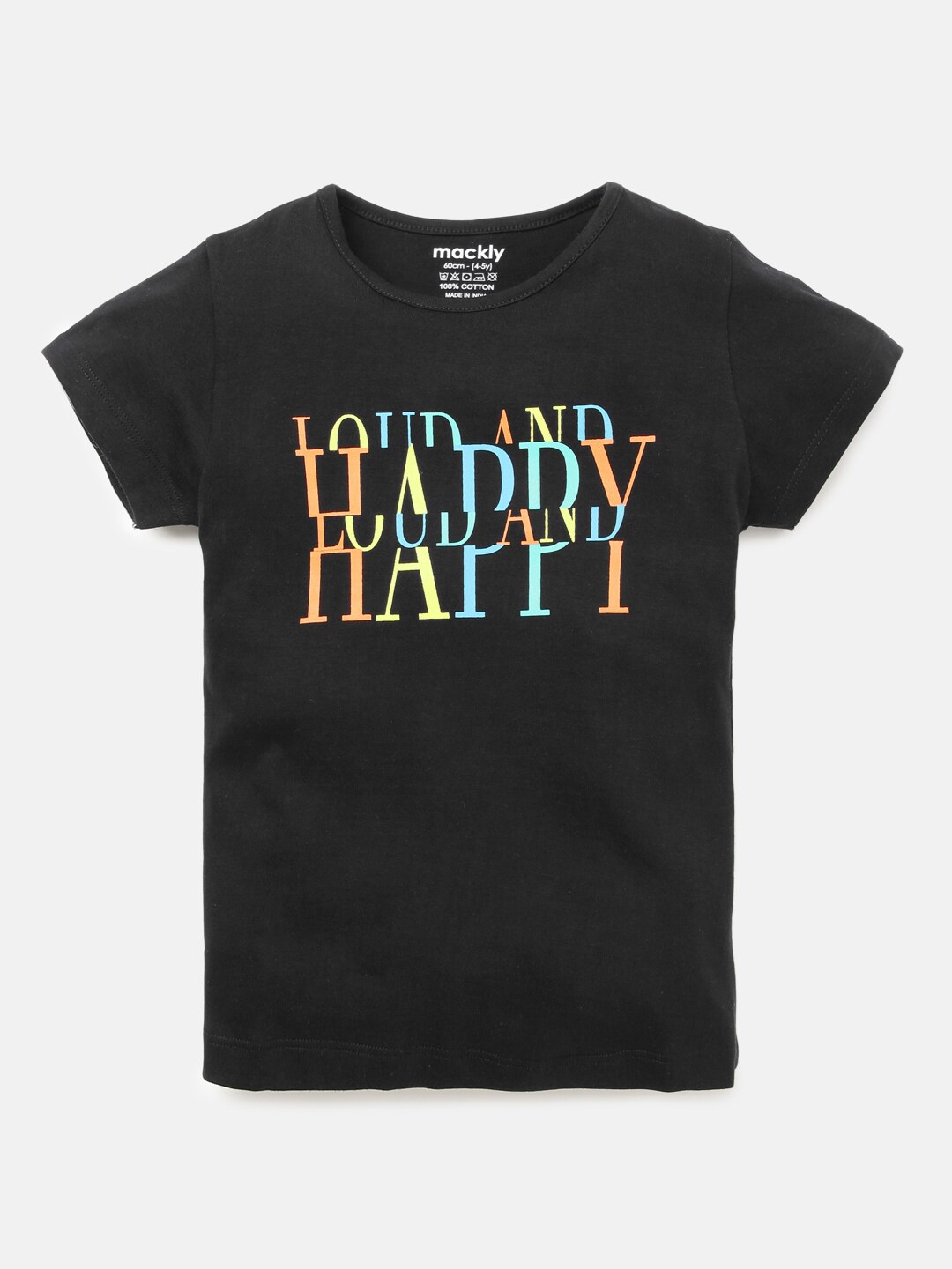 

mackly Girls Black Typography Printed T-shirt