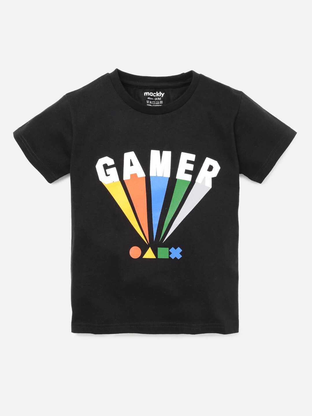 mackly Boys Black Typography Printed Cotton T-shirt