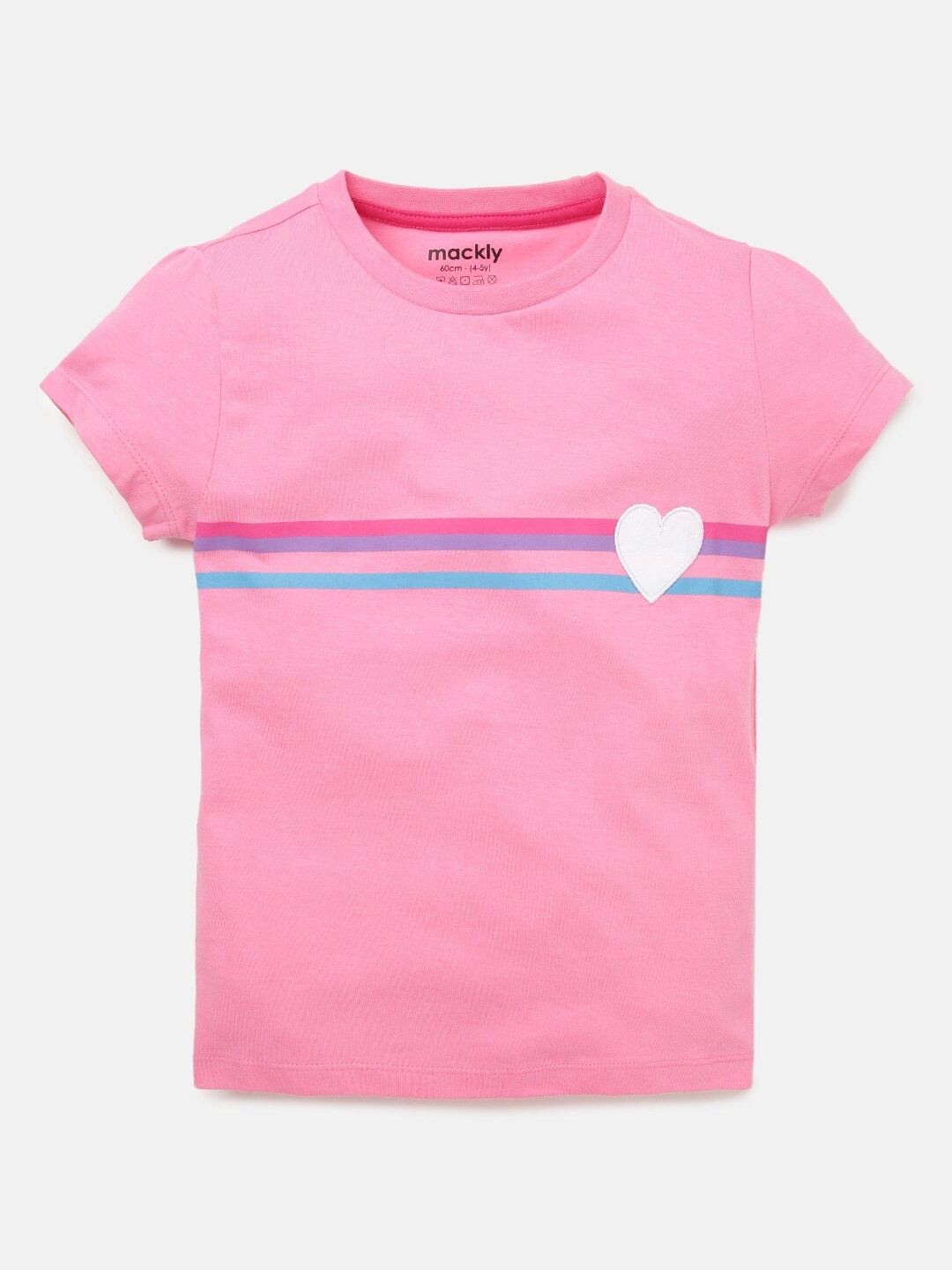 

mackly Girls Pink & Blue Striped T-shirt
