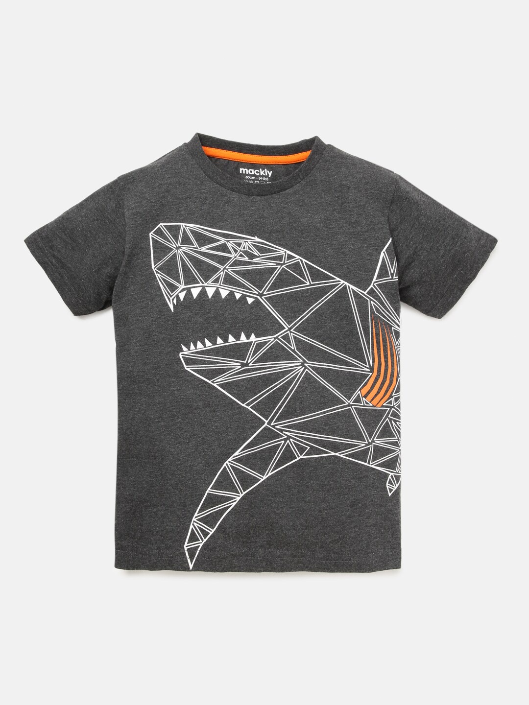 

mackly Boys Grey Printed Cotton T-shirt