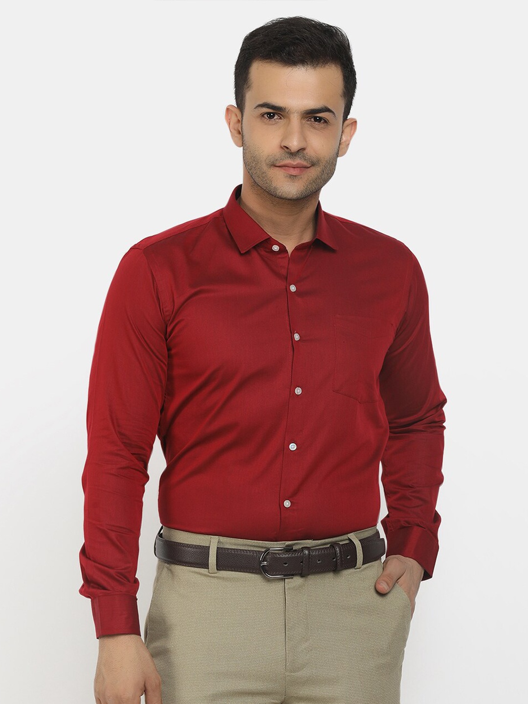 

J White by Vmart Men Red Classic Regular Fit Cotton Casual Shirt
