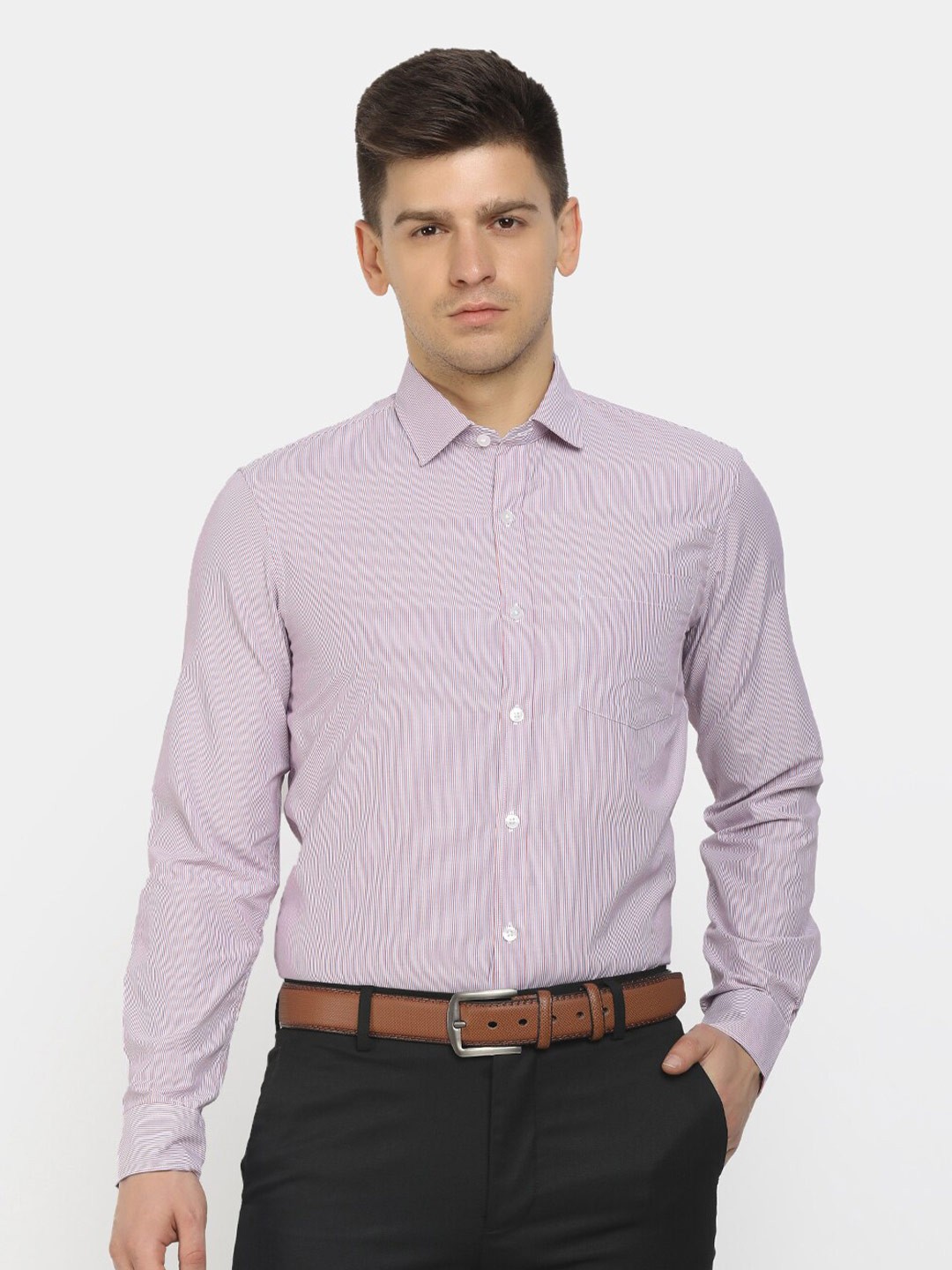 

Cherokee Men Red Classic Regular Fit Striped Cotton Formal Shirt