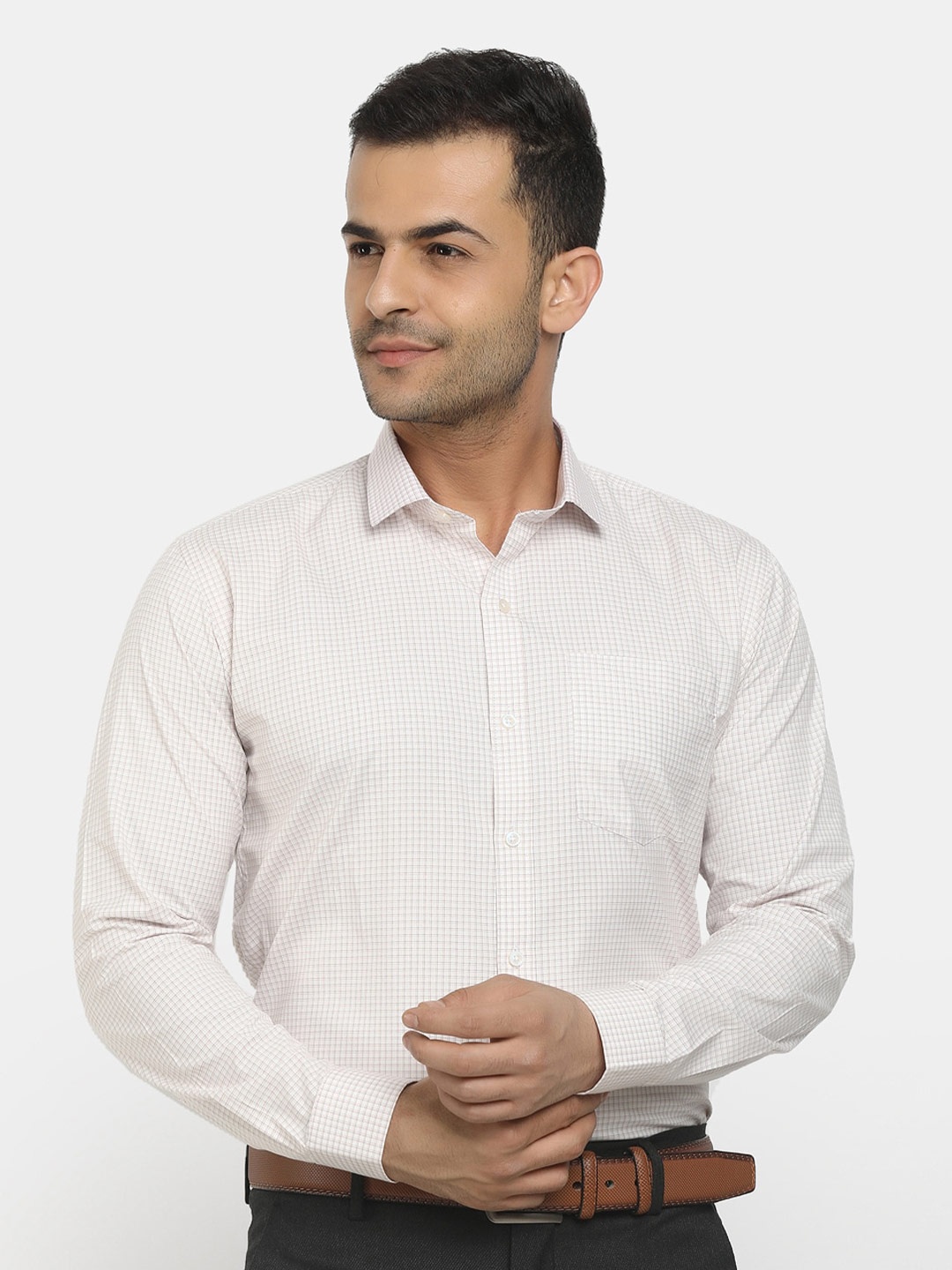

J White by Vmart Men Brown Classic Checked Formal Shirt