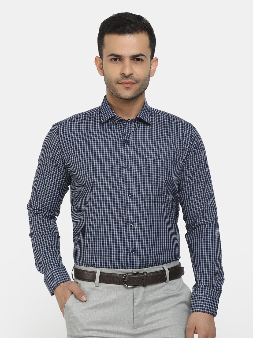 

V-Mart Men Navy Blue Classic Micro Checks Checked Cotton Casual Shirt