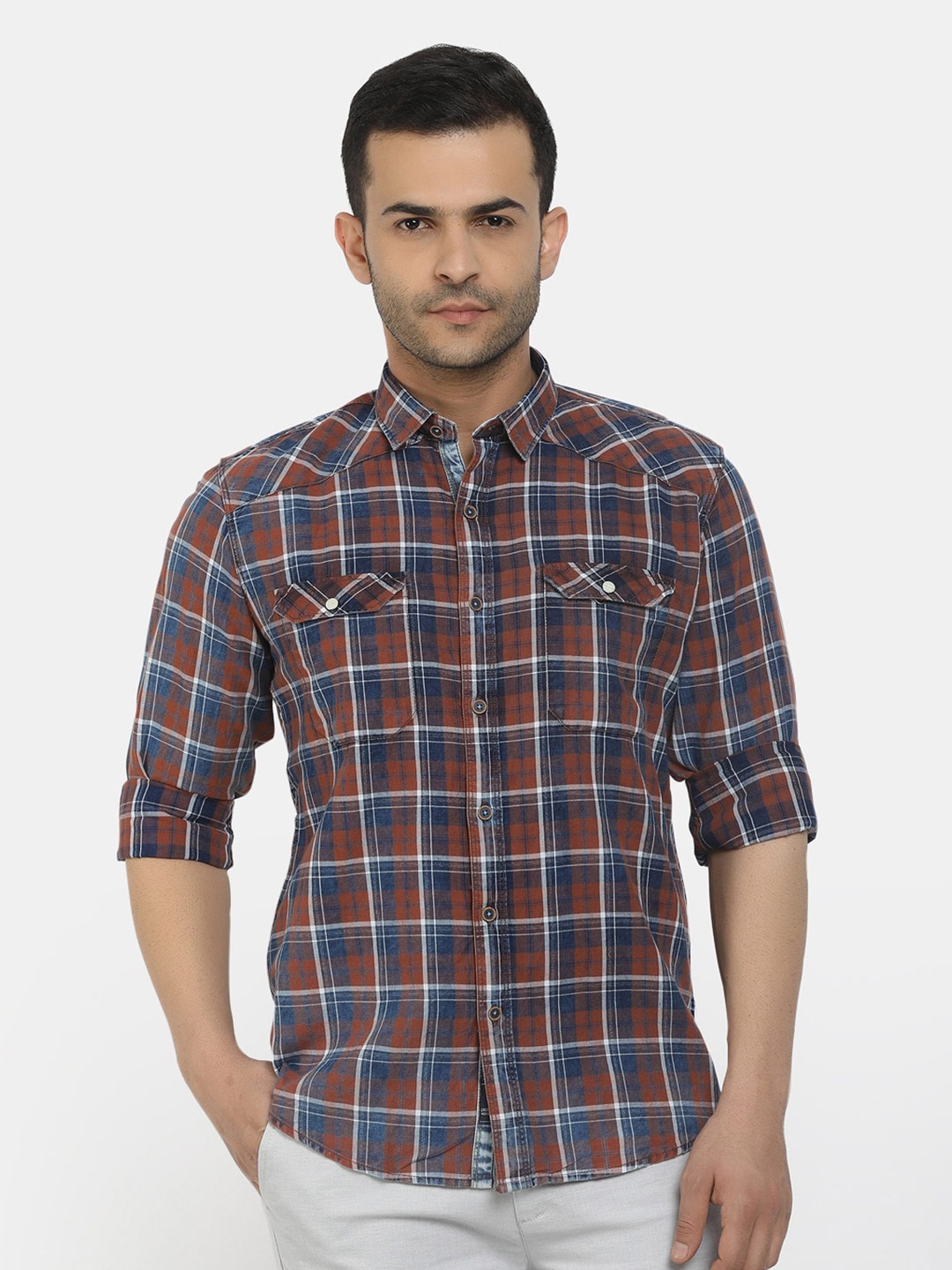 

V-Mart Men Brown Classic Tartan Checks Checked Regular Fit Cotton Casual Shirt