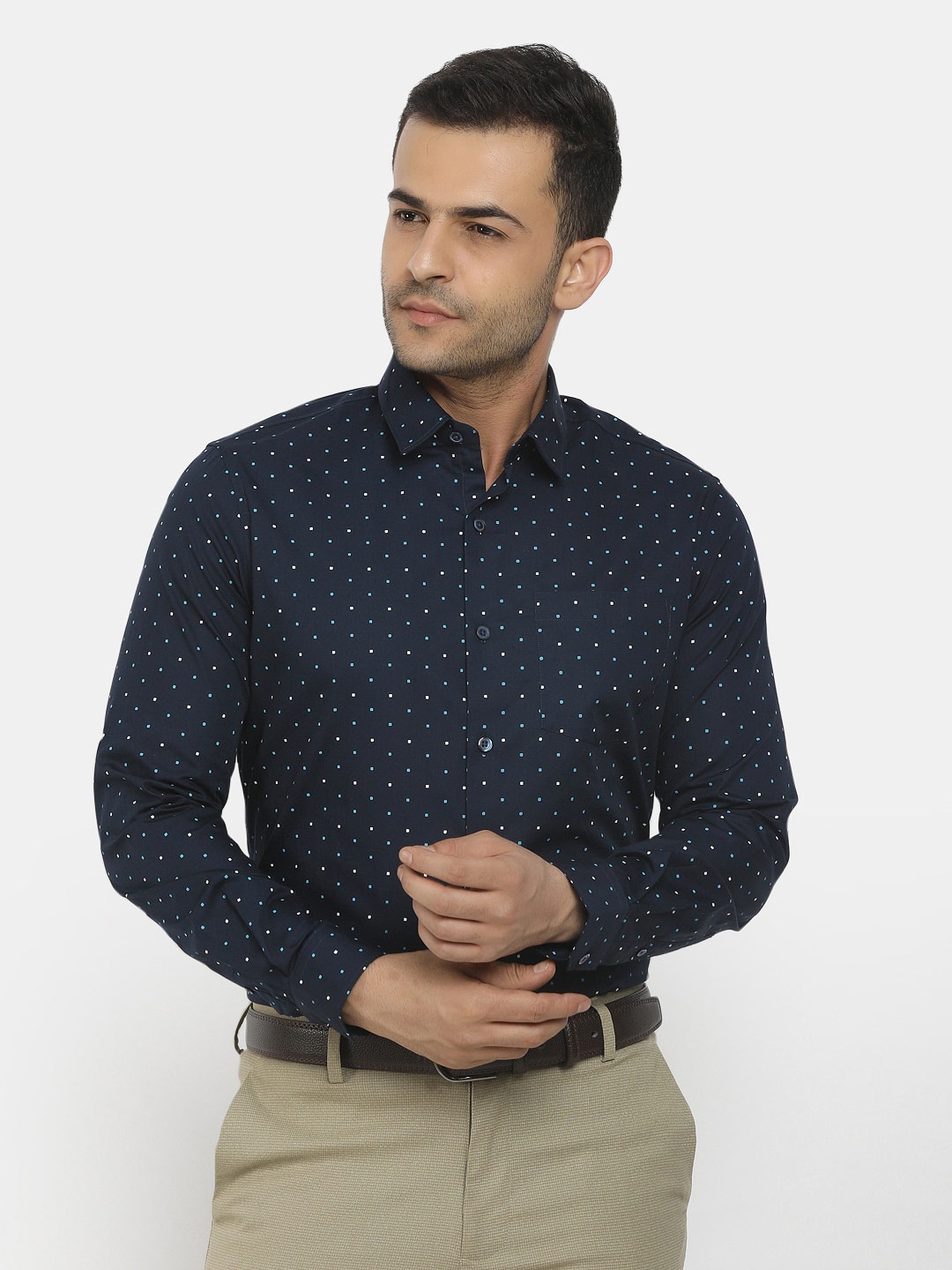 

Cherokee Men Navy Blue Classic Printed Regular Fit Cotton Formal Shirt