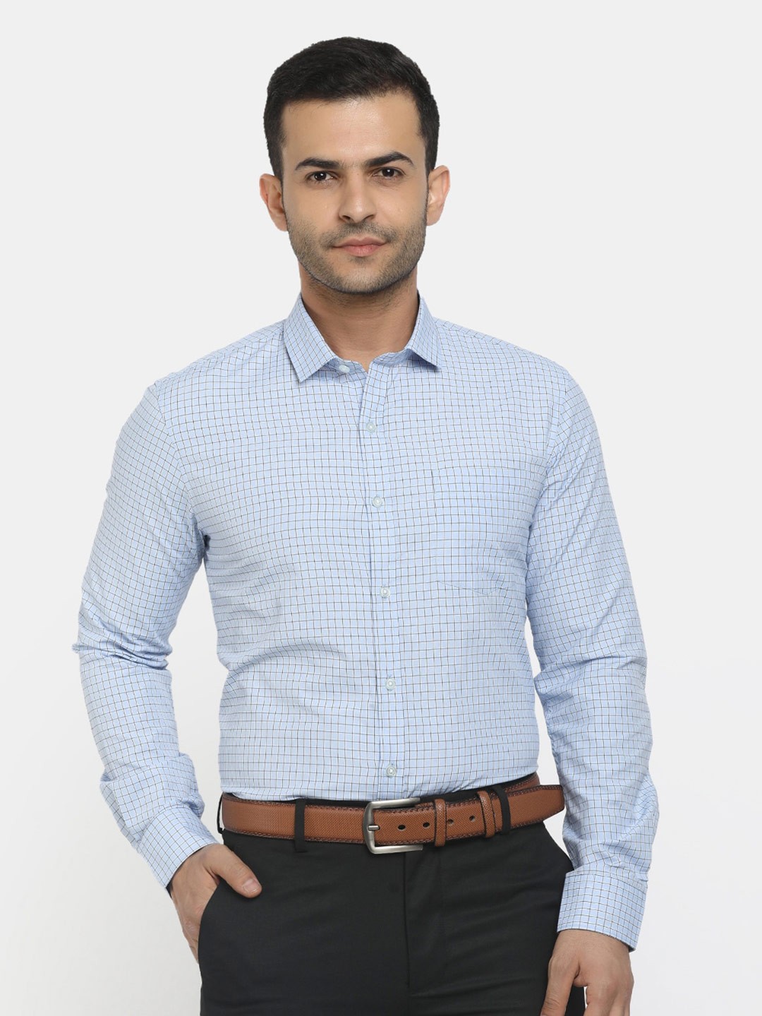 

Cherokee Men Blue Classic Micro Checked Formal Shirt