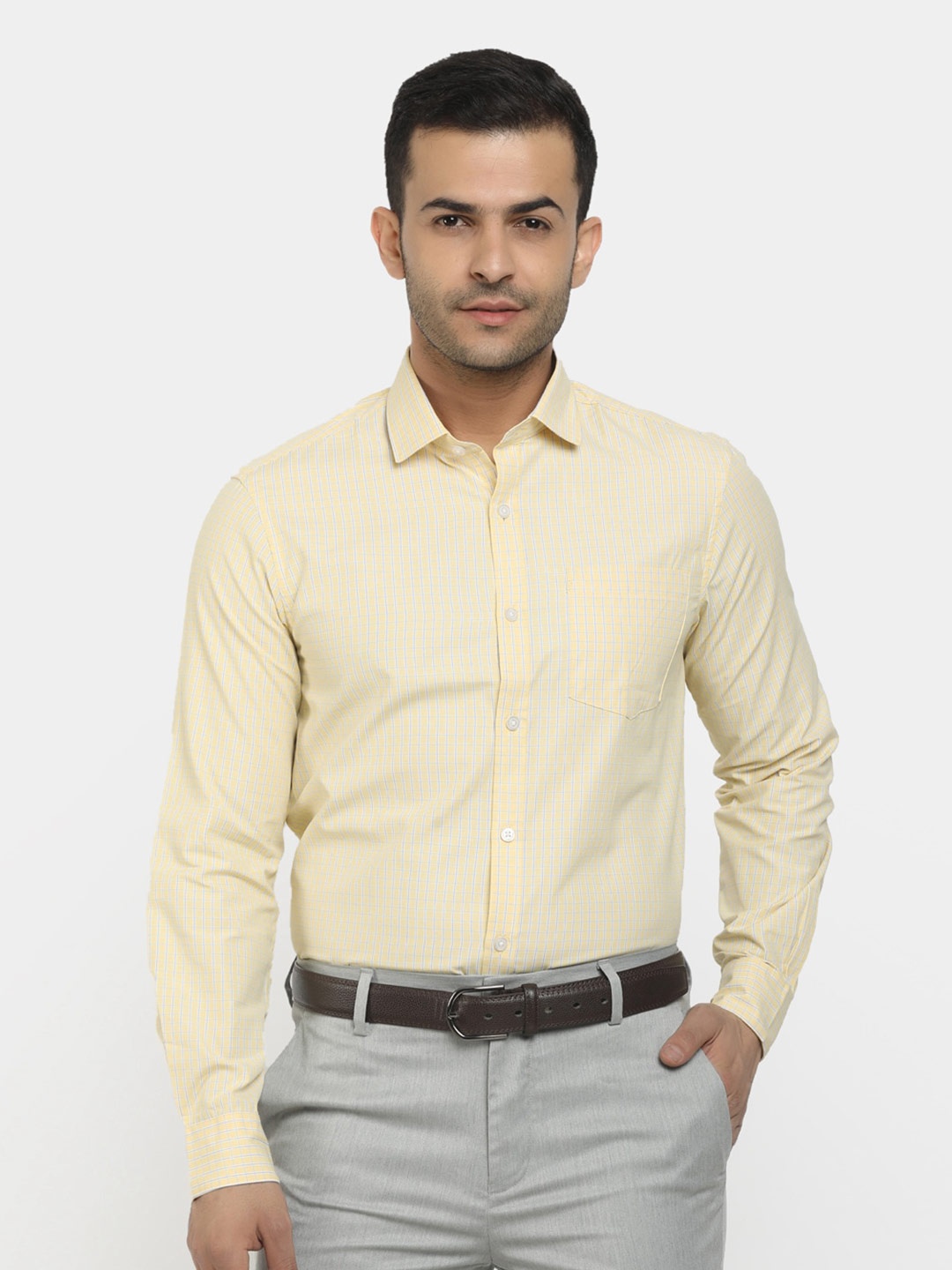 

Cherokee Men Yellow Classic Checked Cotton Casual Shirt