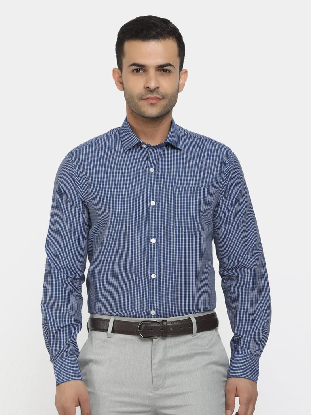 

Cherokee Men Blue Classic Micro Checks Checked Regular Fit Cotton Formal Shirt
