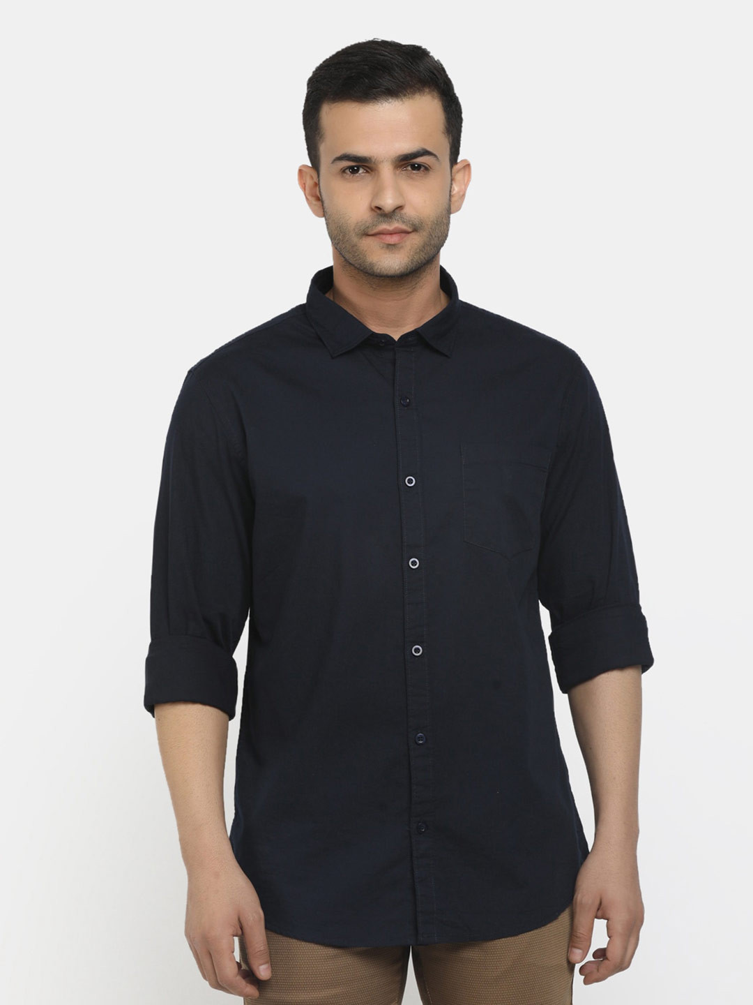 

Cherokee Men Navy Blue Solid Classic Cotton Casual Shirt