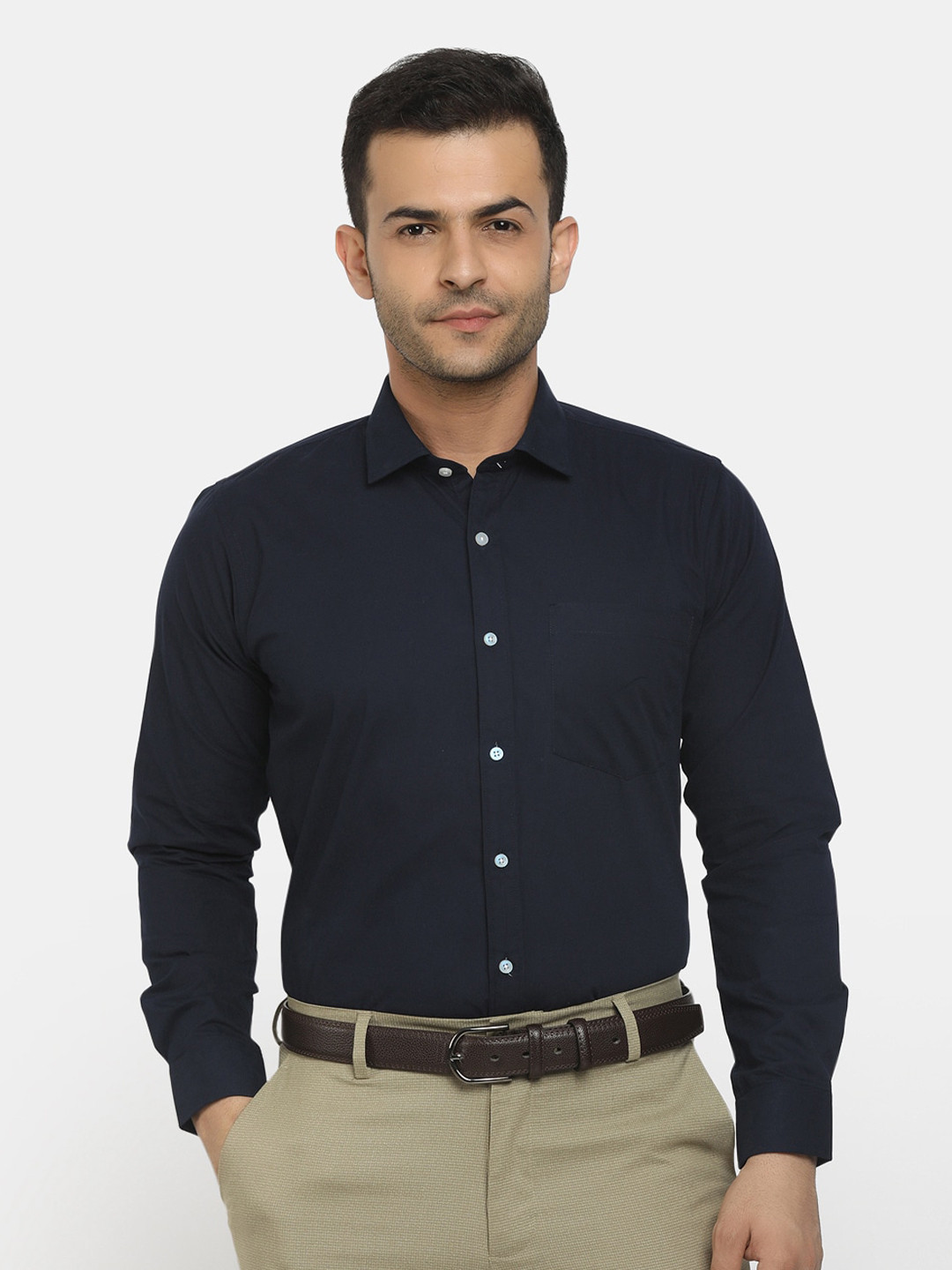 

J White by Vmart Men Navy Blue Solid Classic Formal Shirt