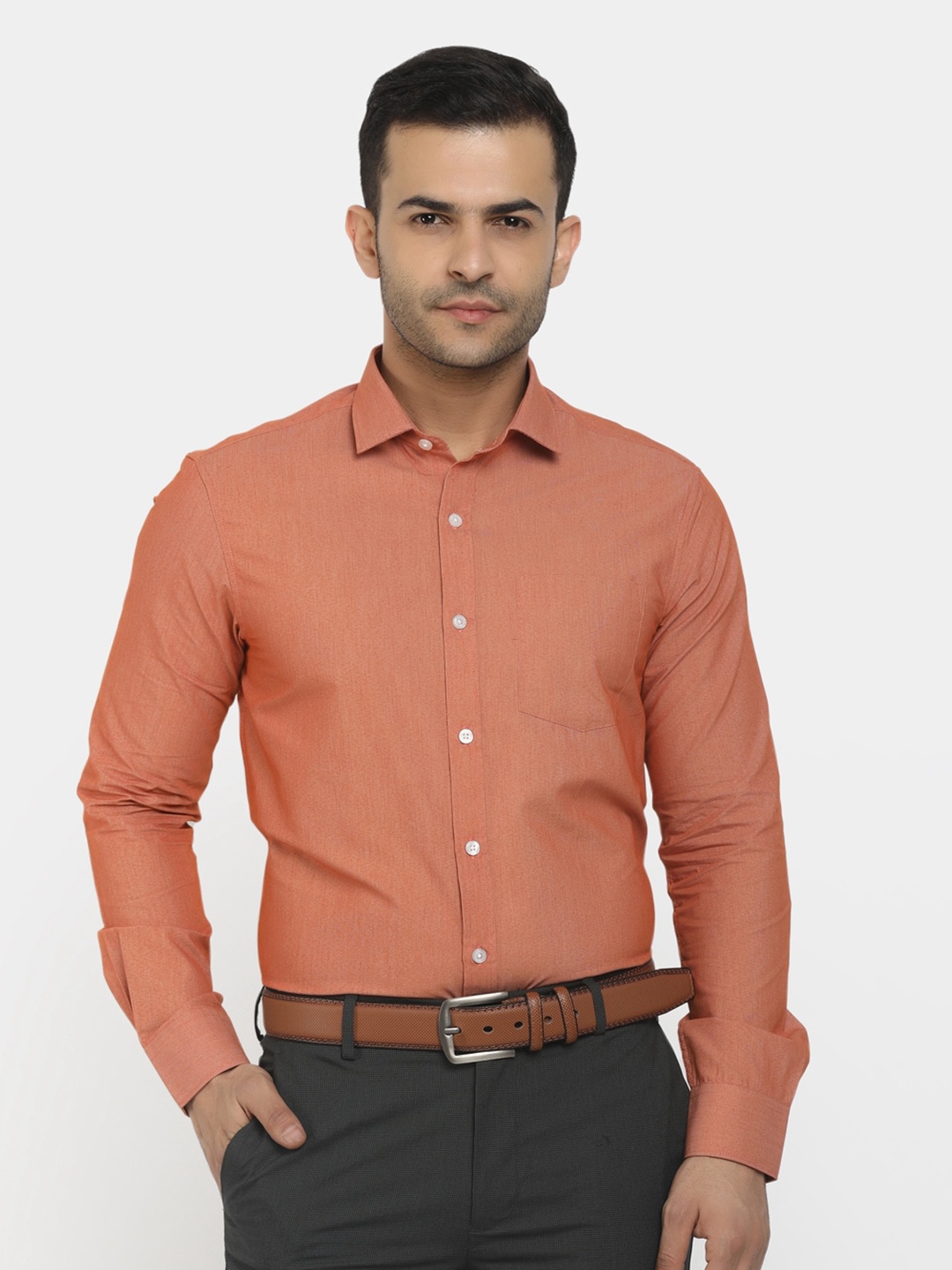 

Cherokee Men Orange Classic Solid Cotton Formal Shirt