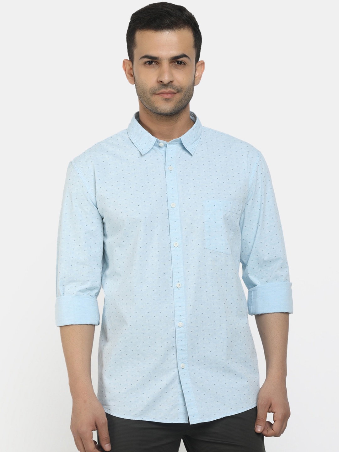 

Cherokee Men Blue Classic Polka Dots Printed Cotton Casual Shirt