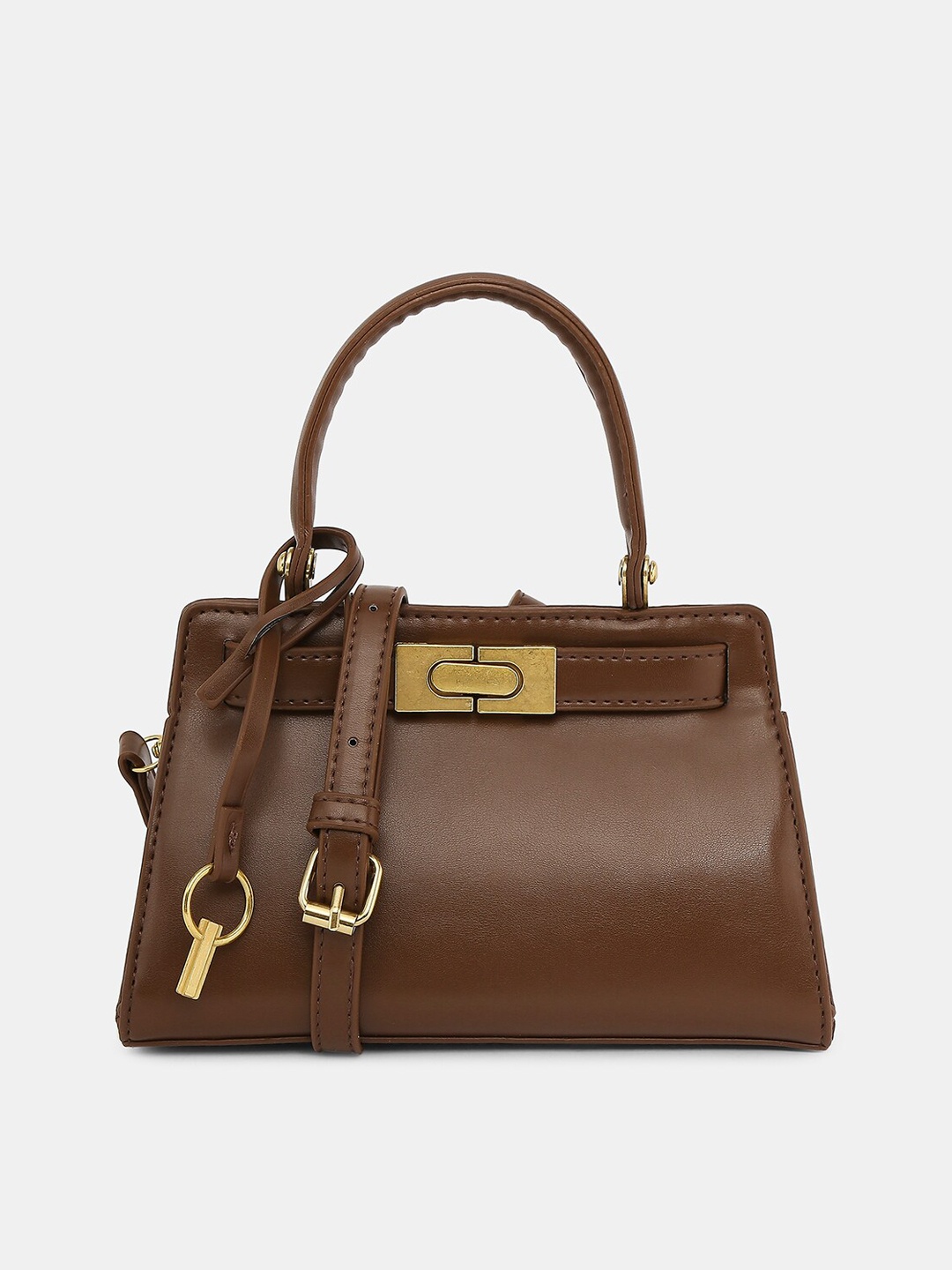 

20Dresses Brown Textured Structured Handheld Bag