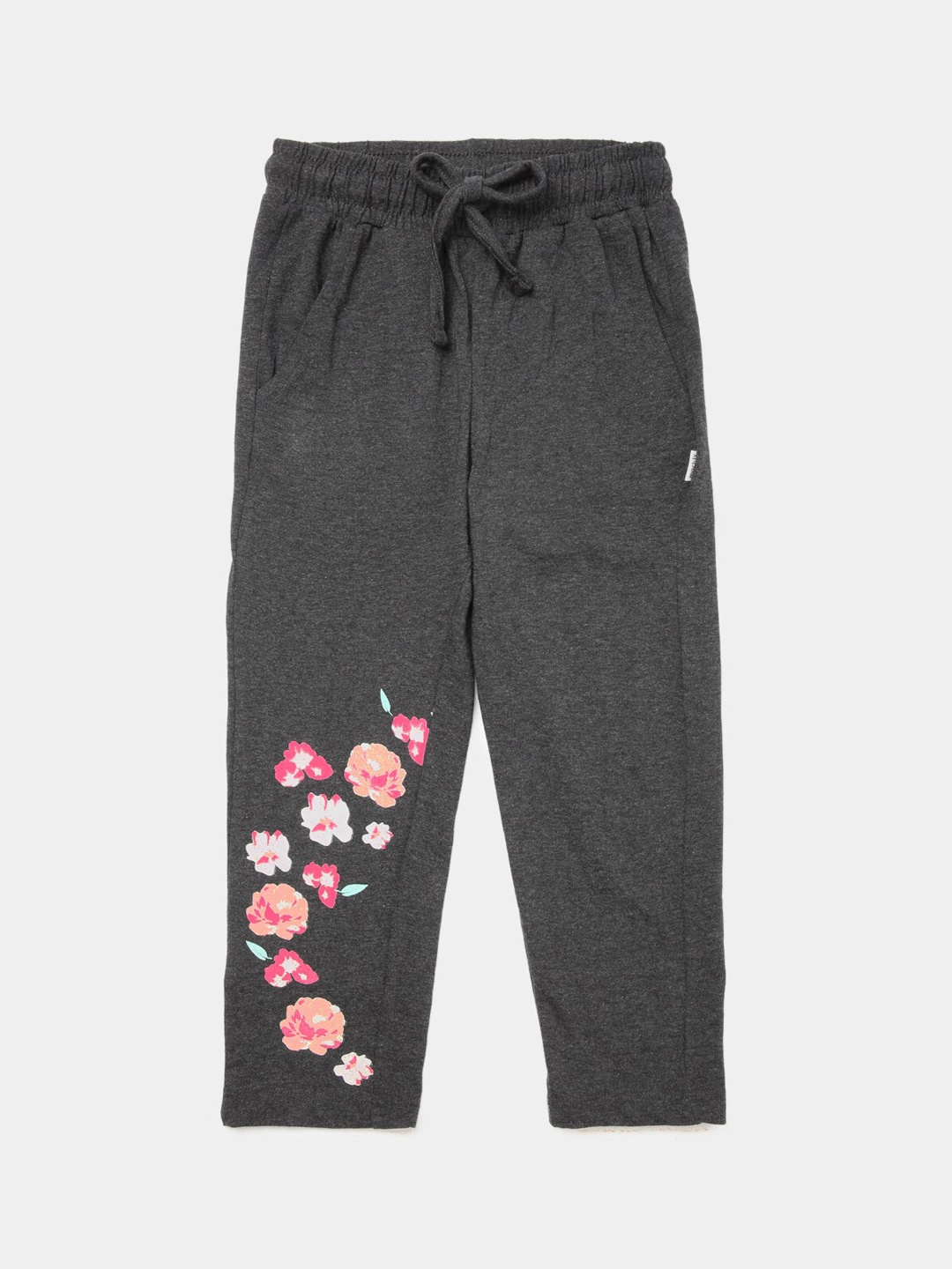 

Mackly Girls Grey Melange and Pink Floral Printed Lounge Pant