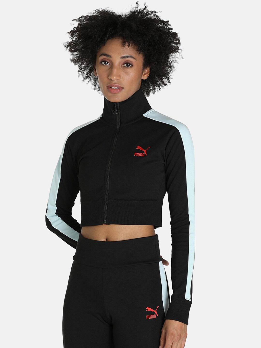 

Puma Women Black T7 Slim Fit Cropped Track Jacket