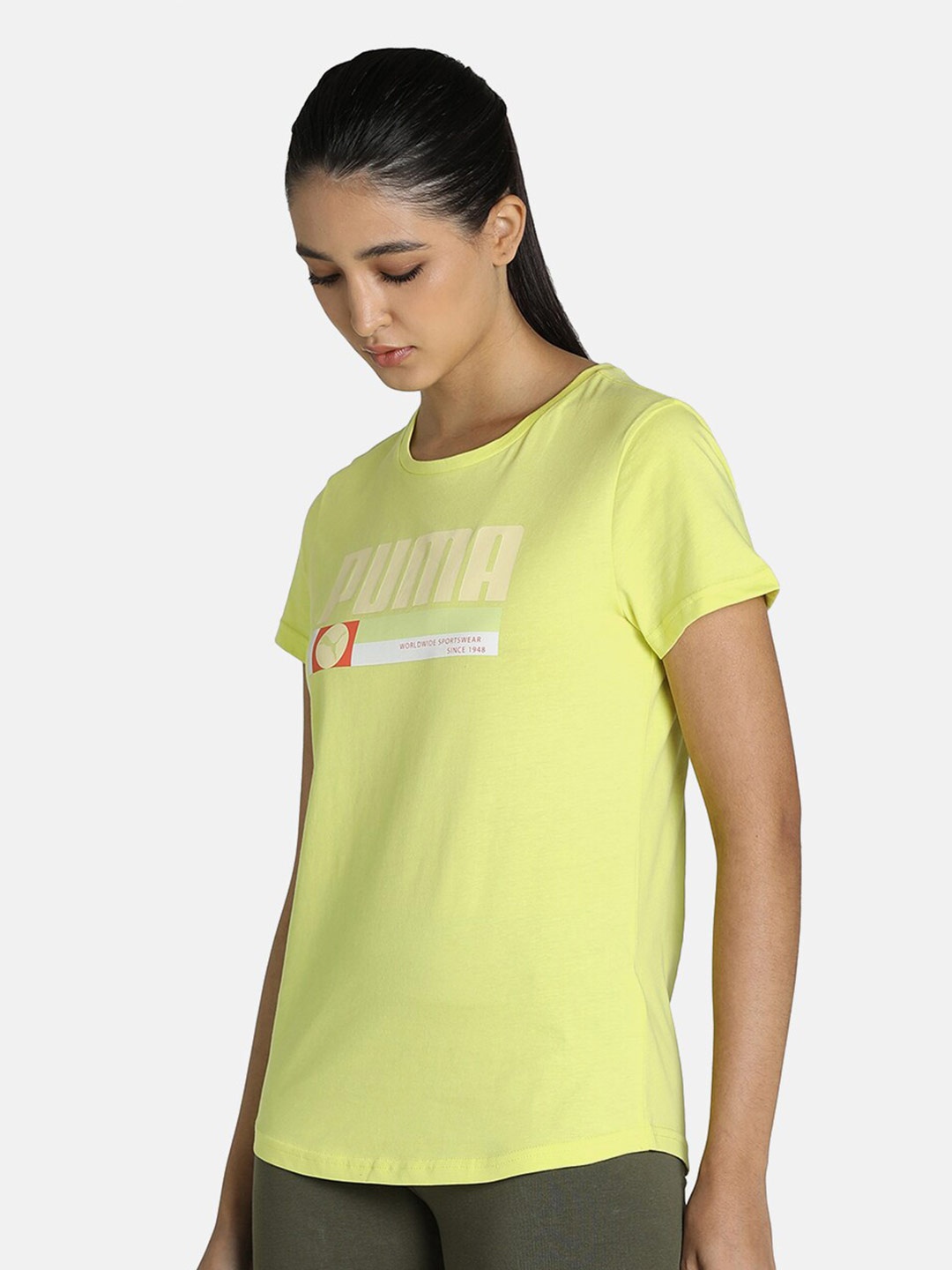 

Puma Women Yellow Graphic SW Logo Printed T-shirt