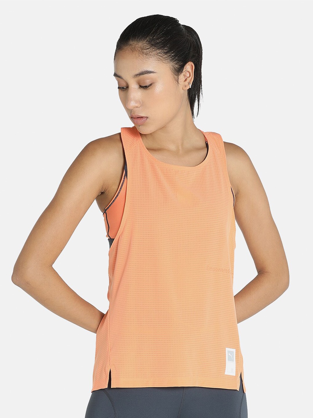 

Puma Women Orange Solid RUN FIRST MILE Tank Top