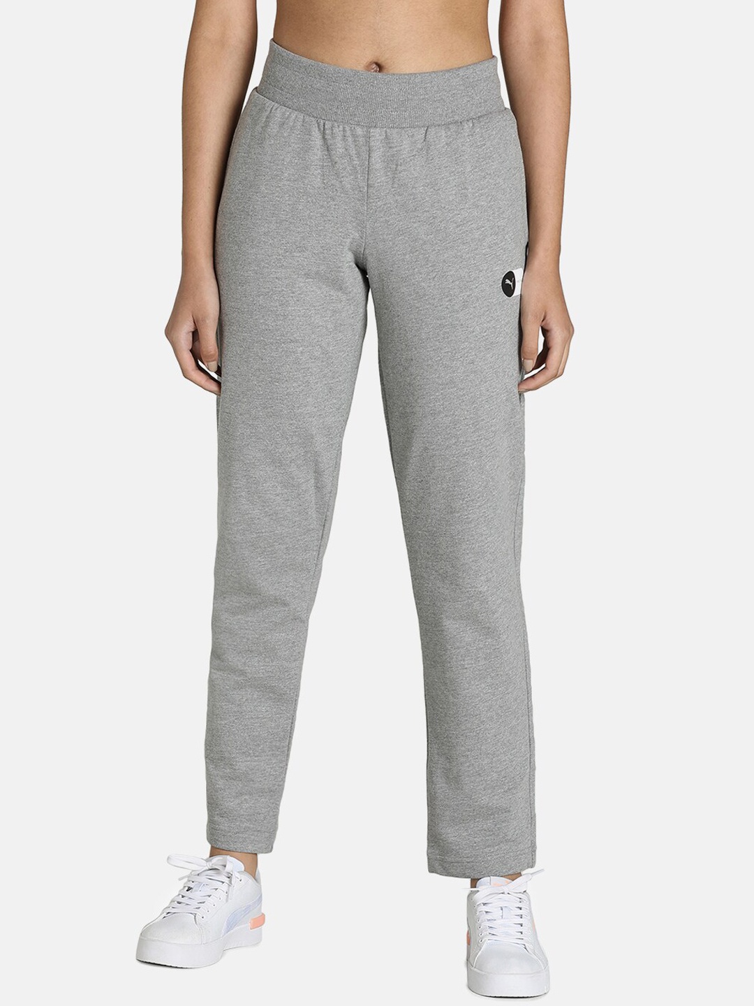 

Puma Women Grey Melange Solid Track Pants Swipe Graphic Detail