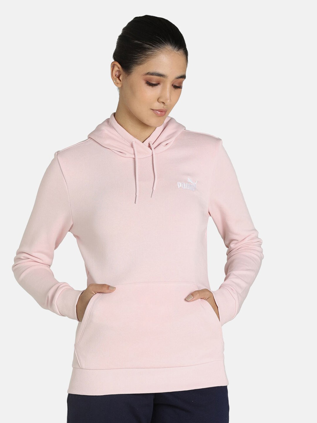 

Puma Women Pink Essentials Embroidery Cotton Regular Fit Hooded Sweatshirt